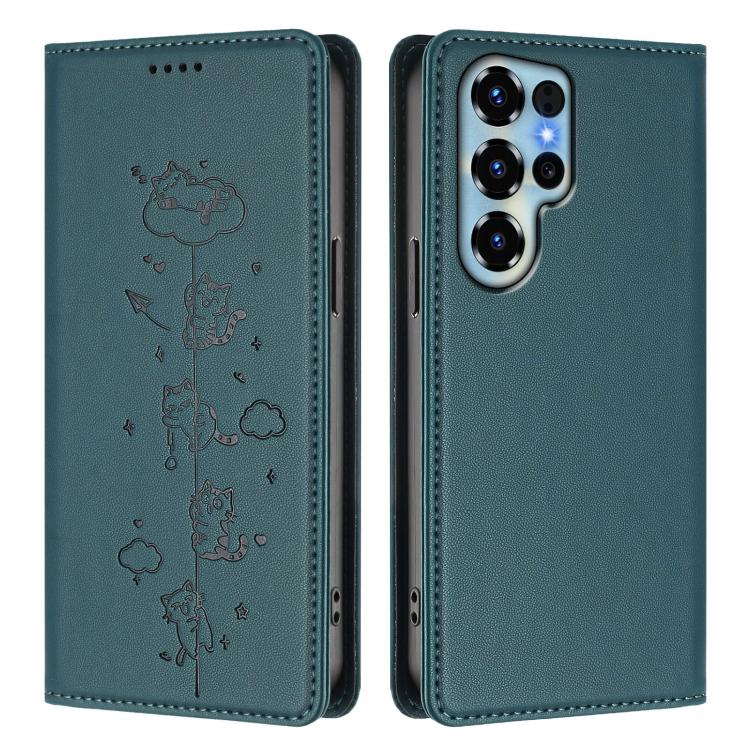 For Oukitel C68 Cute Cats Embossed Magnetic RFID Vegan Leather Phone Case