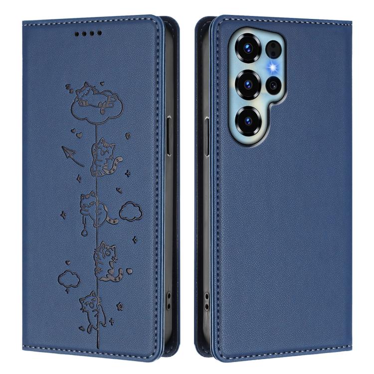 For Oukitel C68 Cute Cats Embossed Magnetic RFID Vegan Leather Phone Case