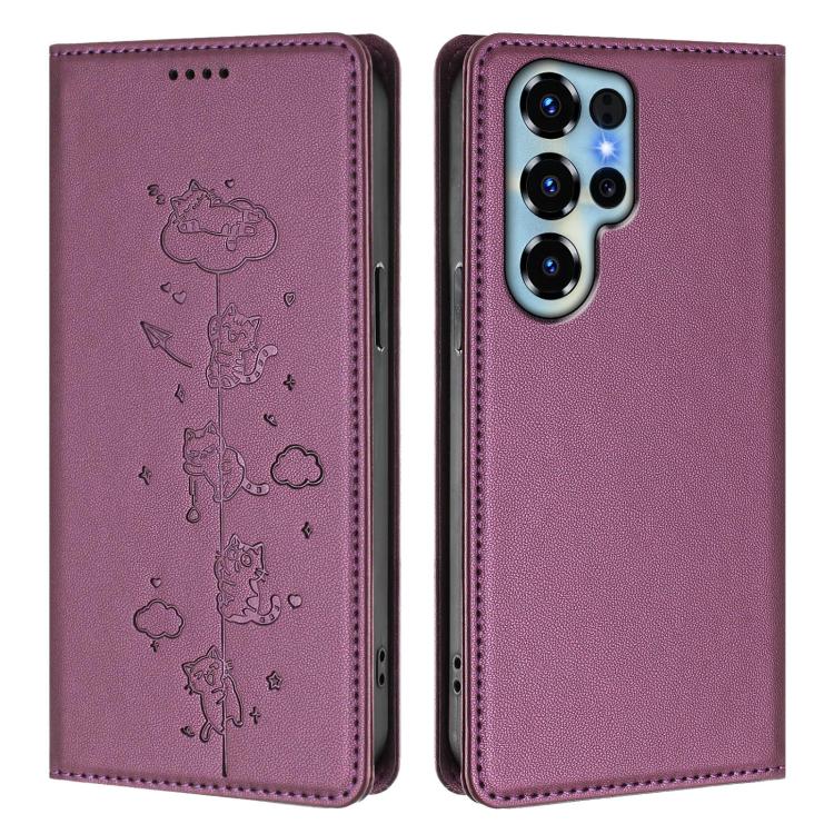 For Oukitel C68 Cute Cats Embossed Magnetic RFID Vegan Leather Phone Case