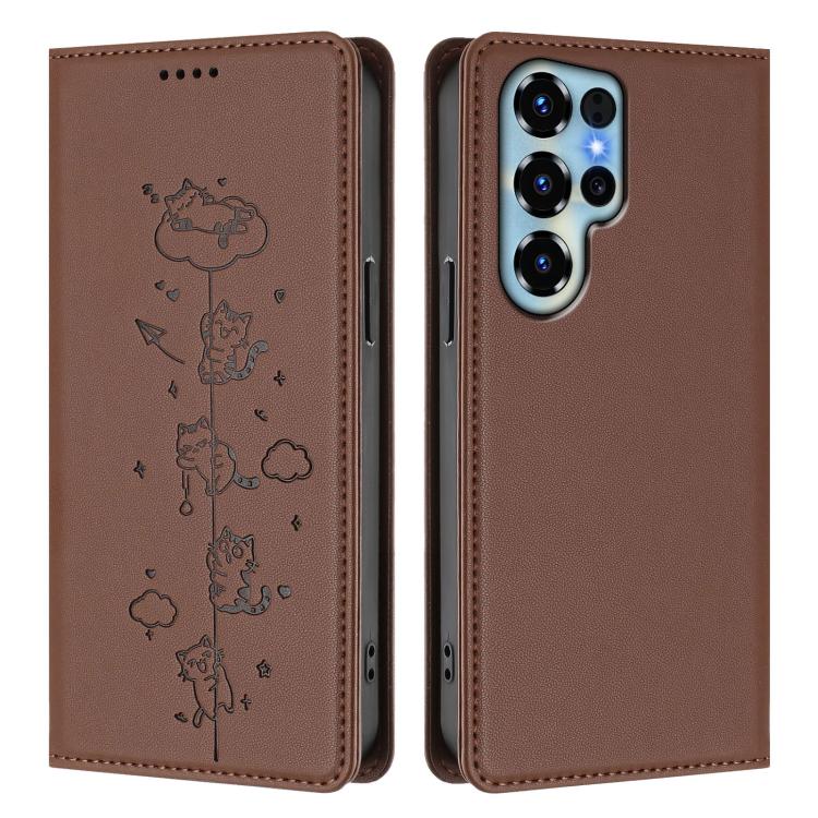 For Oukitel C68 Cute Cats Embossed Magnetic RFID Vegan Leather Phone Case
