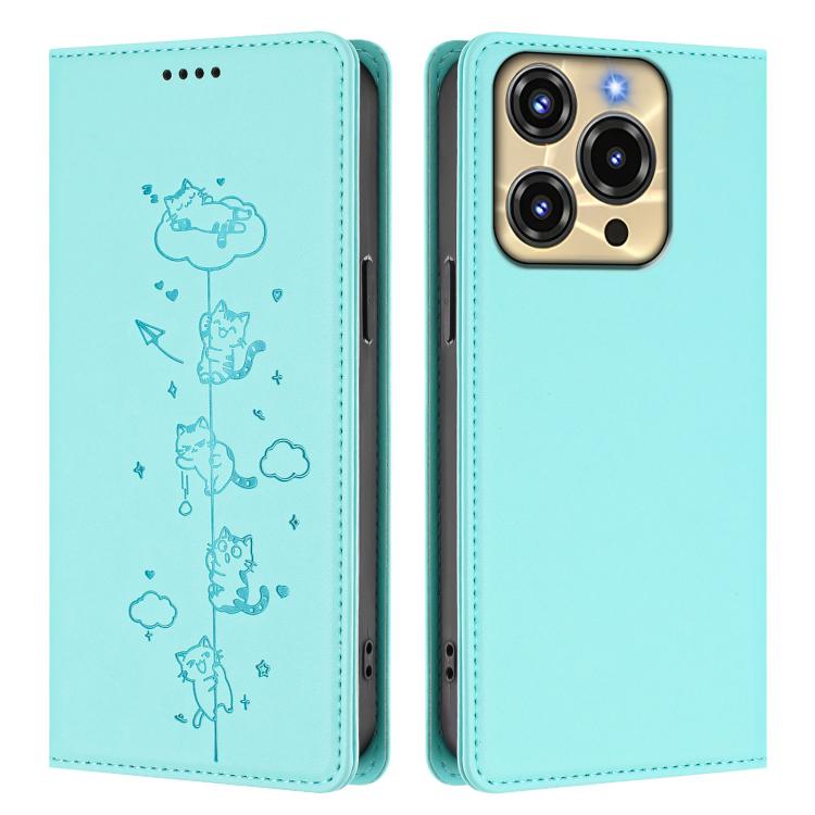 For Oukitel C69 Cute Cats Embossed Magnetic RFID Vegan Leather Phone Case