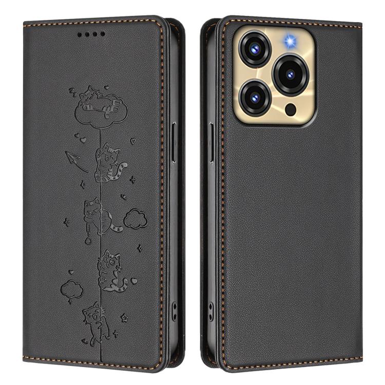 For Oukitel C69 Cute Cats Embossed Magnetic RFID Vegan Leather Phone Case