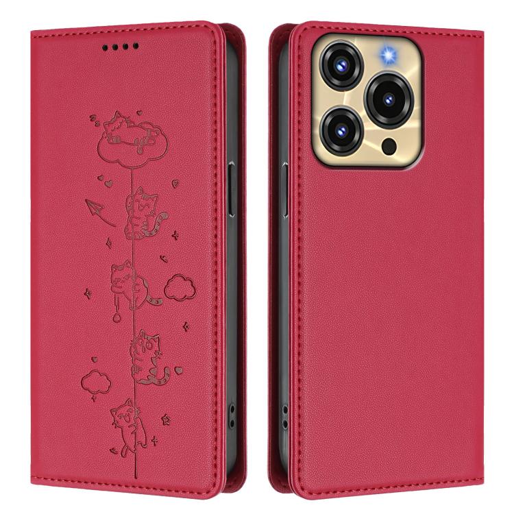 For Oukitel C69 Cute Cats Embossed Magnetic RFID Vegan Leather Phone Case