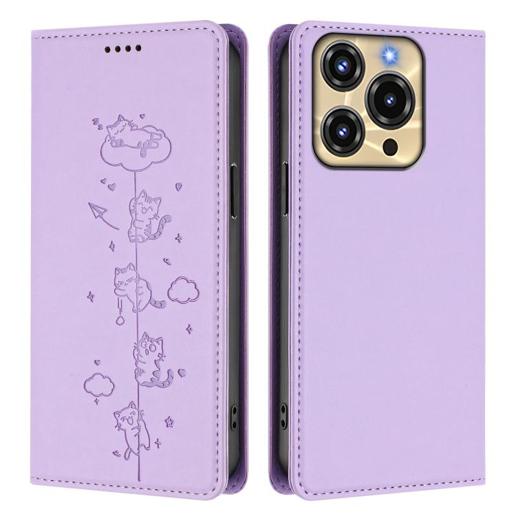 For Oukitel C69 Cute Cats Embossed Magnetic RFID Vegan Leather Phone Case