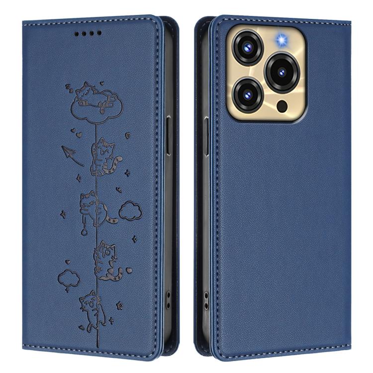 For Oukitel C69 Cute Cats Embossed Magnetic RFID Vegan Leather Phone Case