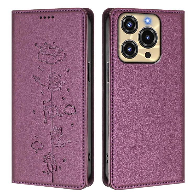 For Oukitel C69 Cute Cats Embossed Magnetic RFID Vegan Leather Phone Case