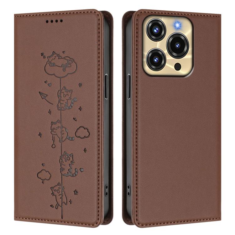 For Oukitel C69 Cute Cats Embossed Magnetic RFID Vegan Leather Phone Case