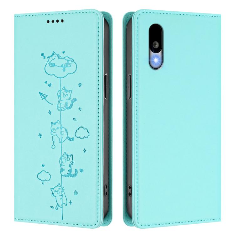For Sharp Basio Active3 Cute Cats Embossed Magnetic RFID Vegan Leather Phone Case