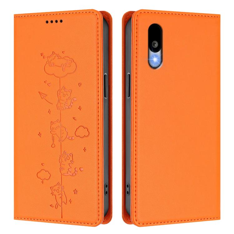 For Sharp Basio Active3 Cute Cats Embossed Magnetic RFID Vegan Leather Phone Case