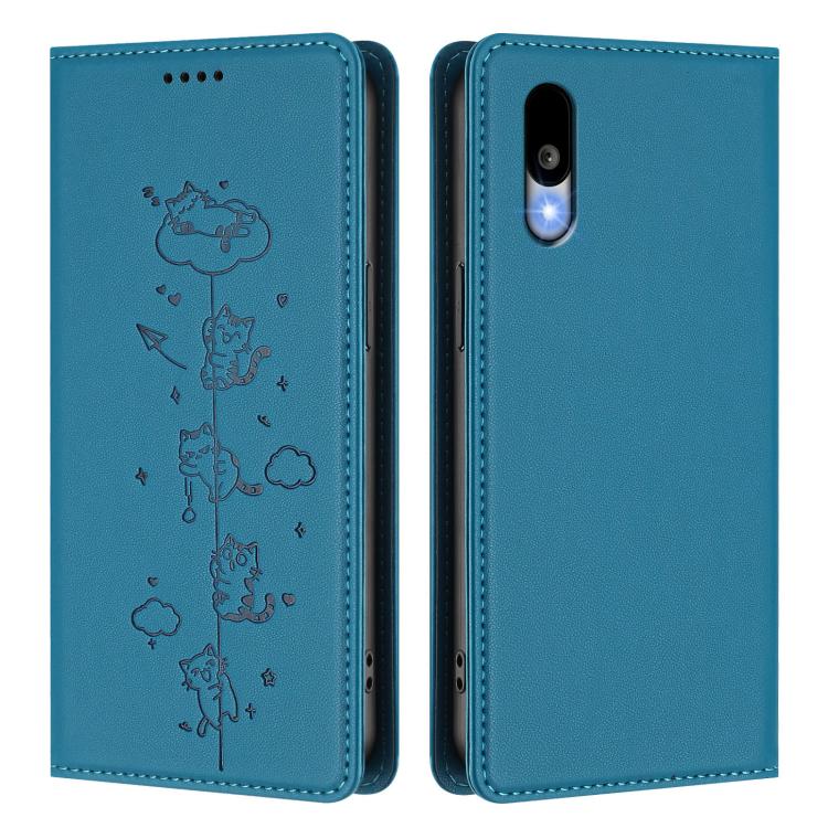 For Sharp Basio Active3 Cute Cats Embossed Magnetic RFID Vegan Leather Phone Case