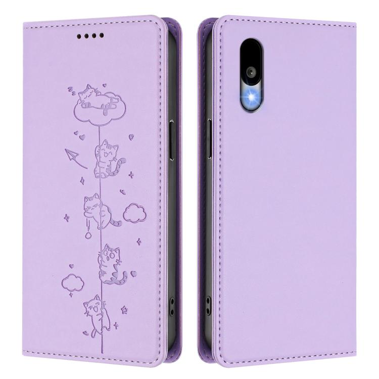 For Sharp Basio Active3 Cute Cats Embossed Magnetic RFID Vegan Leather Phone Case