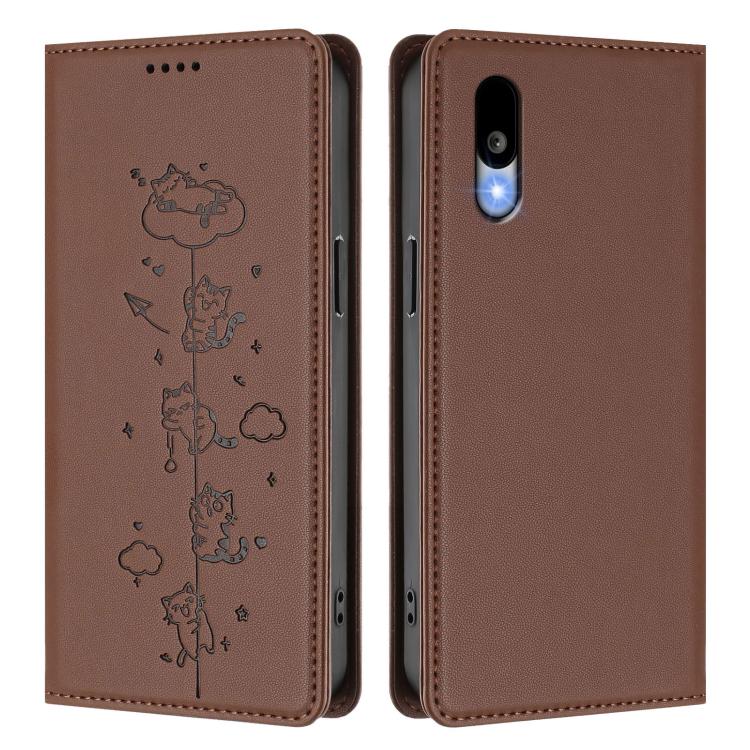 For Sharp Basio Active3 Cute Cats Embossed Magnetic RFID Vegan Leather Phone Case