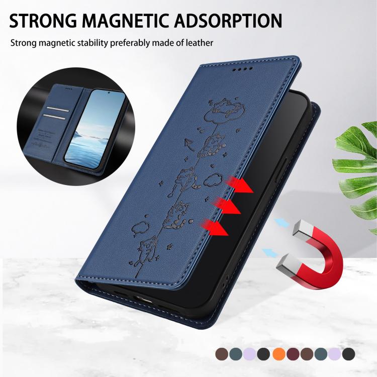 For Sharp Aquos R10 Cute Cats Embossed Magnetic RFID Vegan Leather Phone Case
