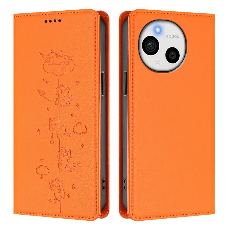 For Sharp Aquos Sense9 Plus Cute Cats Embossed Magnetic RFID Vegan Leather Phone Case