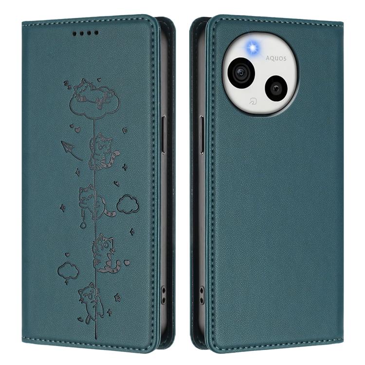 For Sharp Aquos Sense9 Plus Cute Cats Embossed Magnetic RFID Vegan Leather Phone Case