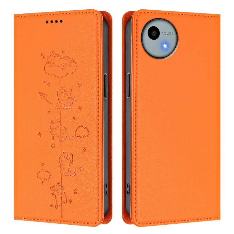For Sharp Aquos Wish4 Cute Cats Embossed Magnetic RFID Vegan Leather Phone Case