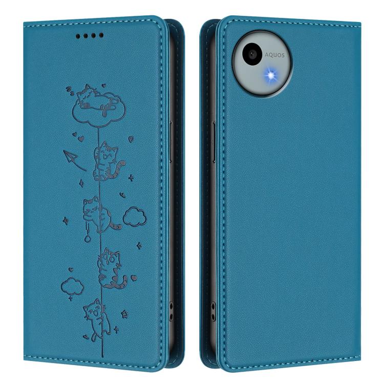 For Sharp Aquos Wish4 Cute Cats Embossed Magnetic RFID Vegan Leather Phone Case