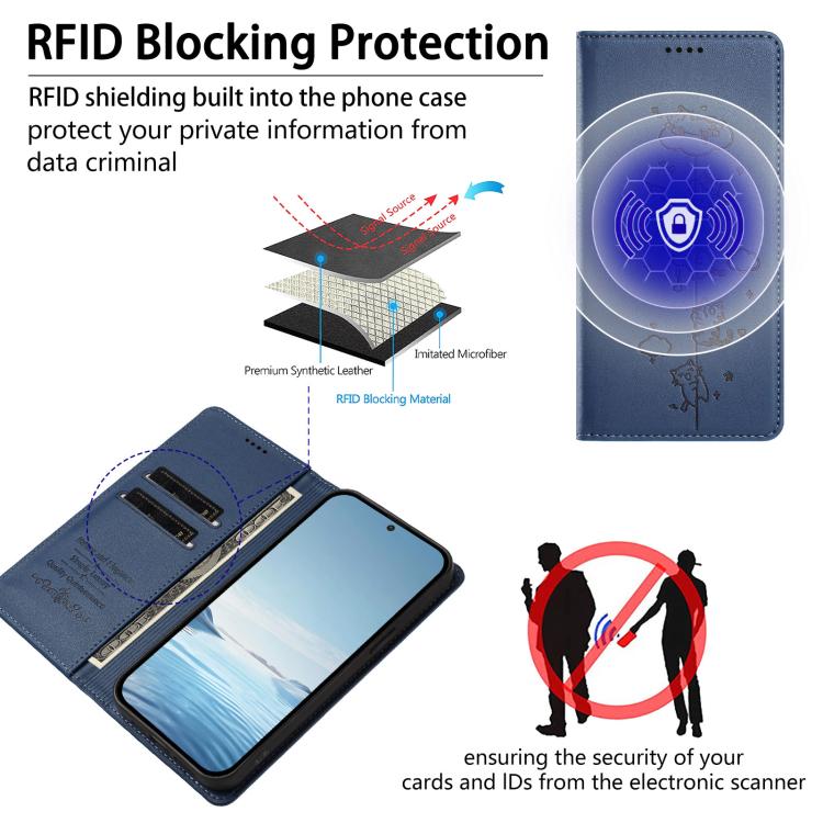 For Sharp Aquos Wish5 Cute Cats Embossed Magnetic RFID Vegan Leather Phone Case