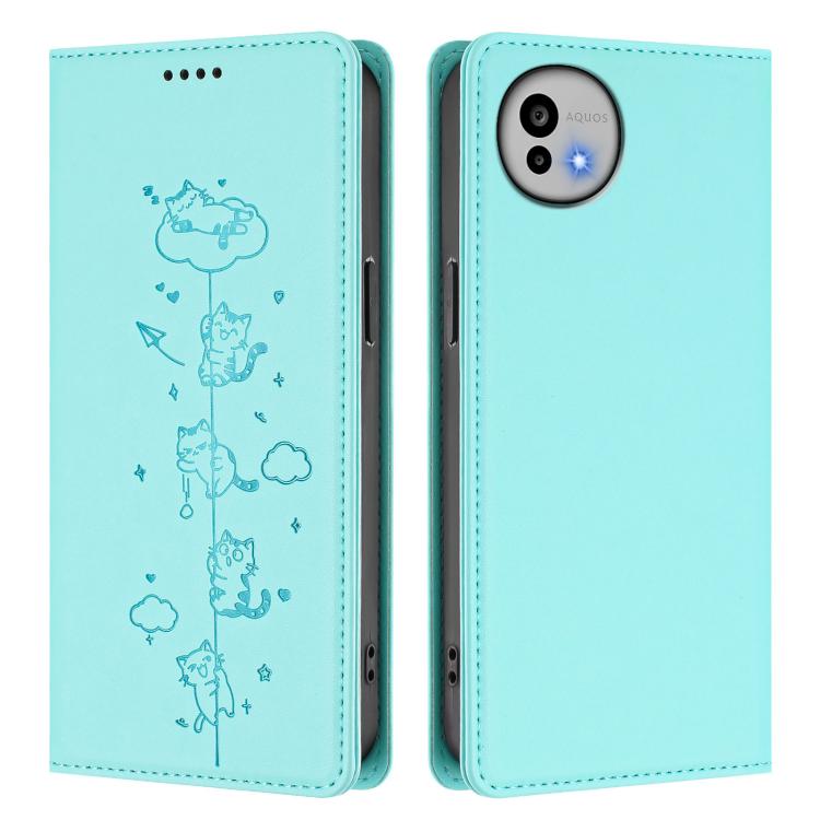 For Sharp Aquos wish6 Cute Cats Embossed Magnetic RFID Vegan Leather Phone Case