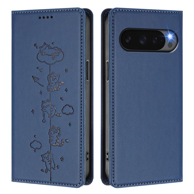 For Google Pixel 10 / 10 Pro / Pixel 9 / 9 Pro Cute Cats Embossed Magnetic RFID Vegan Leather Phone Case