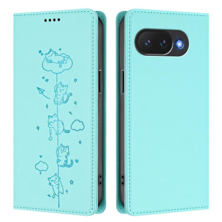 For Google Pixel 10a Cute Cats Embossed Magnetic RFID Vegan Leather Phone Case