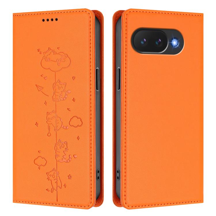 For Google Pixel 10a Cute Cats Embossed Magnetic RFID Vegan Leather Phone Case