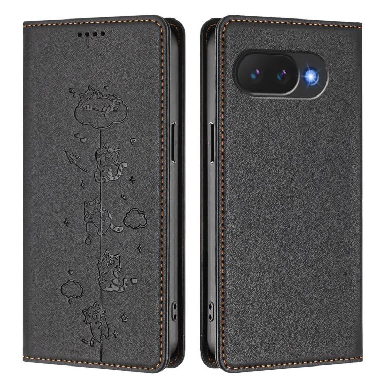 For Google Pixel 10a Cute Cats Embossed Magnetic RFID Vegan Leather Phone Case