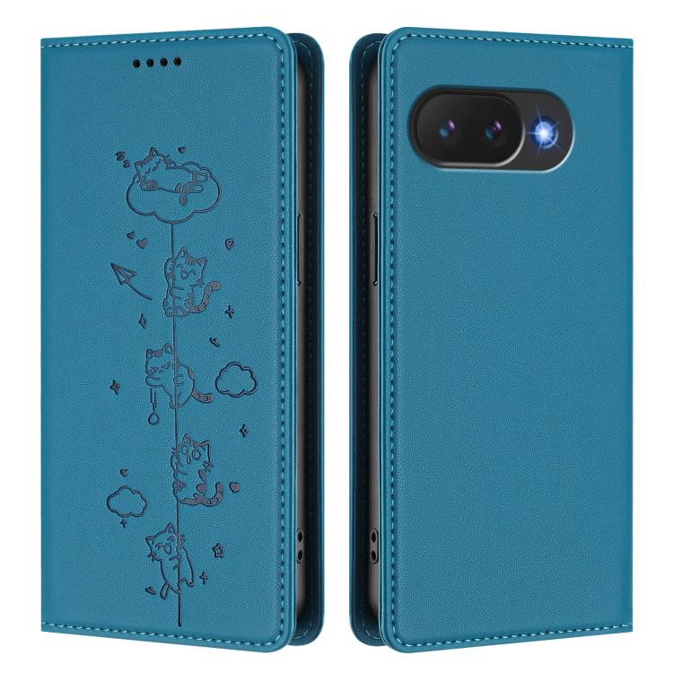 For Google Pixel 10a Cute Cats Embossed Magnetic RFID Vegan Leather Phone Case