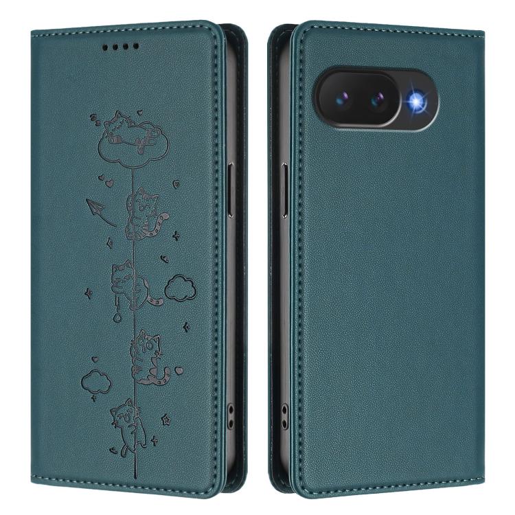 For Google Pixel 10a Cute Cats Embossed Magnetic RFID Vegan Leather Phone Case