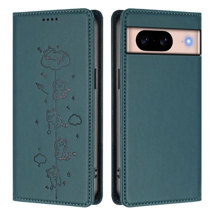 For Google Pixel 8a Cute Cats Embossed Magnetic RFID Vegan Leather Phone Case