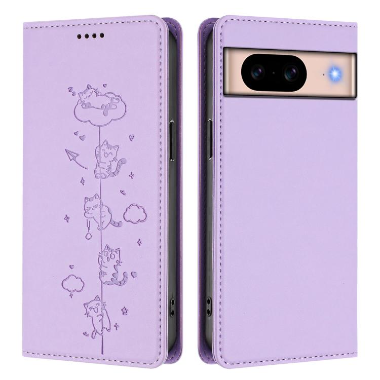 For Google Pixel 8a Cute Cats Embossed Magnetic RFID Vegan Leather Phone Case