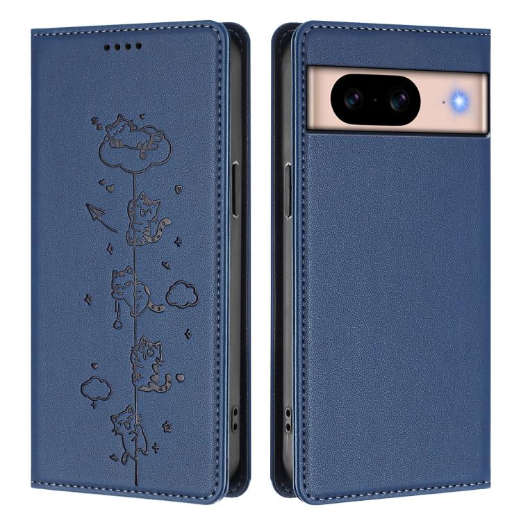 For Google Pixel 8a Cute Cats Embossed Magnetic RFID Vegan Leather Phone Case
