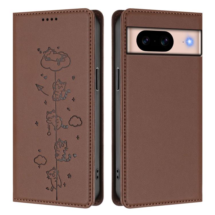 For Google Pixel 8a Cute Cats Embossed Magnetic RFID Vegan Leather Phone Case