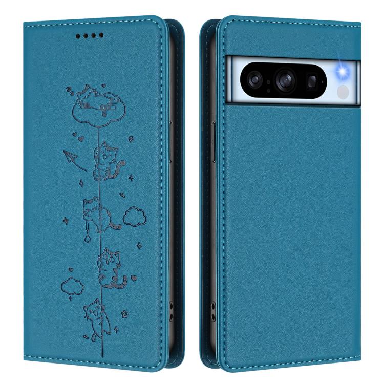 For Google Pixel 8 Pro Cute Cats Embossed Magnetic RFID Vegan Leather Phone Case