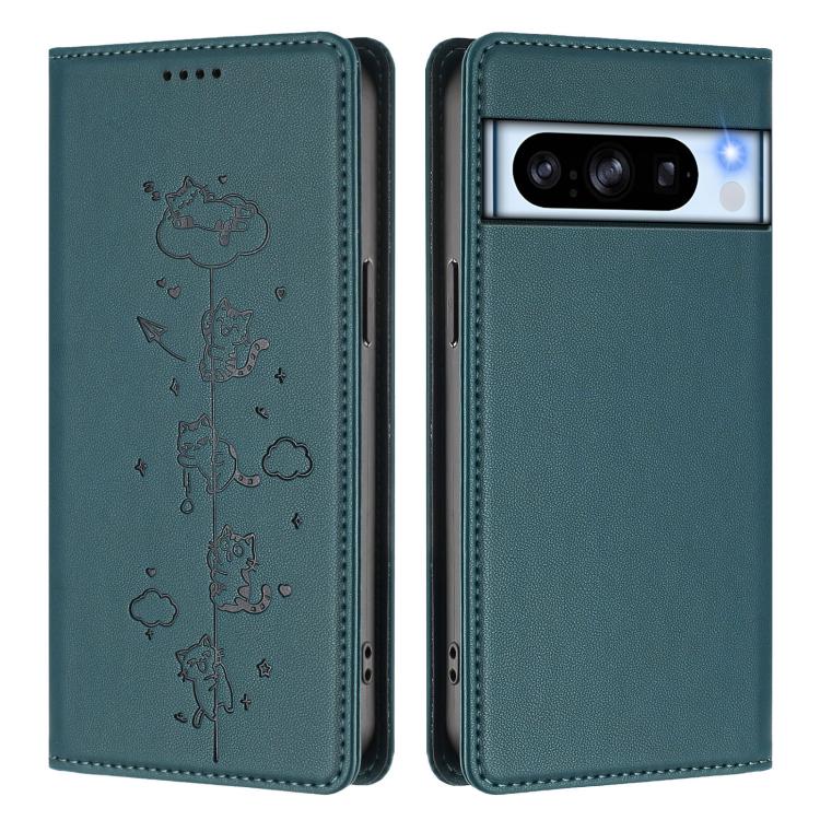 For Google Pixel 8 Pro Cute Cats Embossed Magnetic RFID Vegan Leather Phone Case
