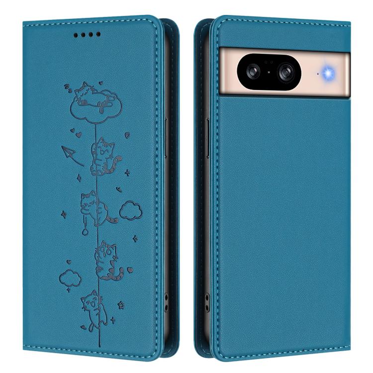 For Google Pixel 8 Cute Cats Embossed Magnetic RFID Vegan Leather Phone Case