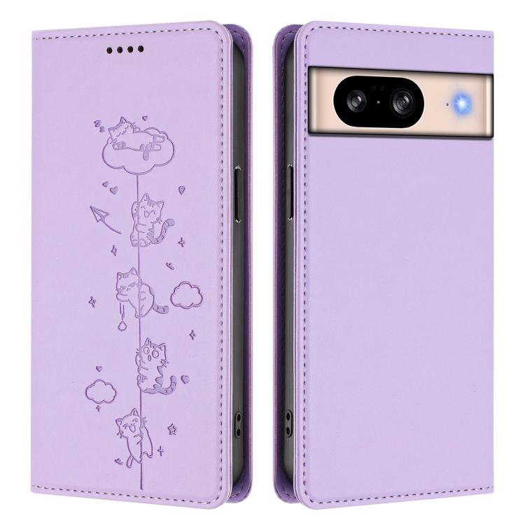 For Google Pixel 8 Cute Cats Embossed Magnetic RFID Vegan Leather Phone Case