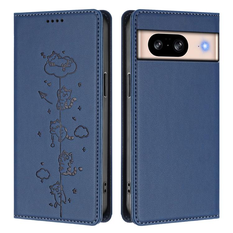 For Google Pixel 8 Cute Cats Embossed Magnetic RFID Vegan Leather Phone Case