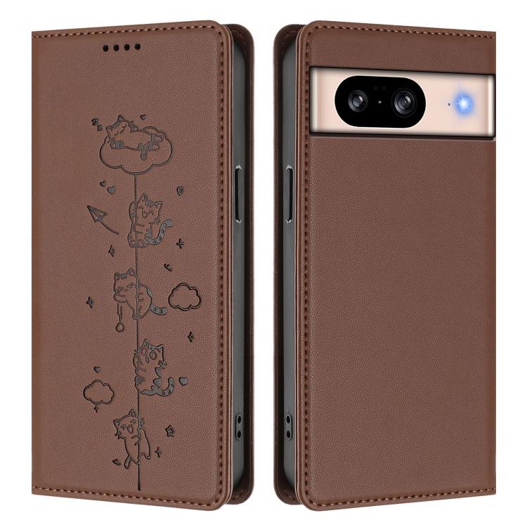 For Google Pixel 8 Cute Cats Embossed Magnetic RFID Vegan Leather Phone Case