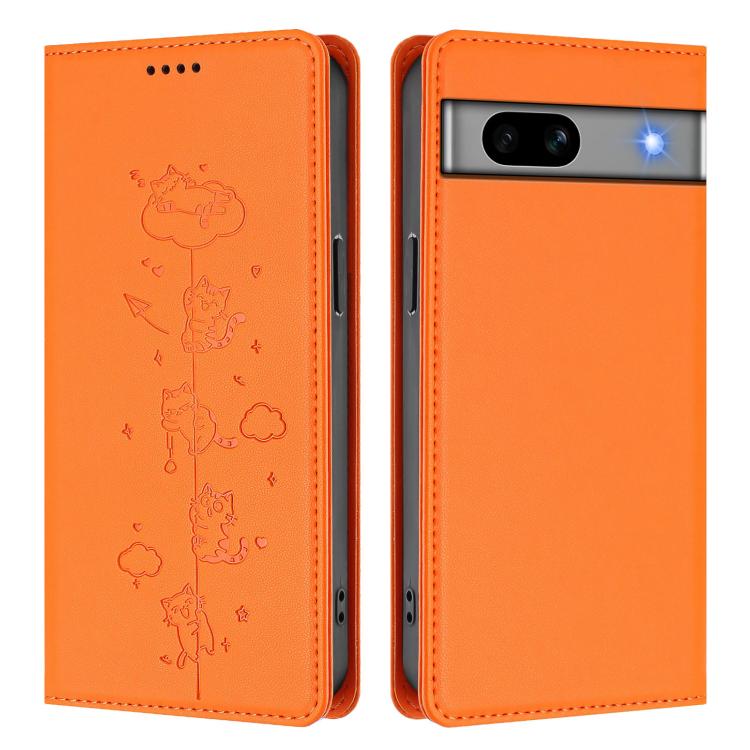 For Google Pixel 7a Cute Cats Embossed Magnetic RFID Vegan Leather Phone Case