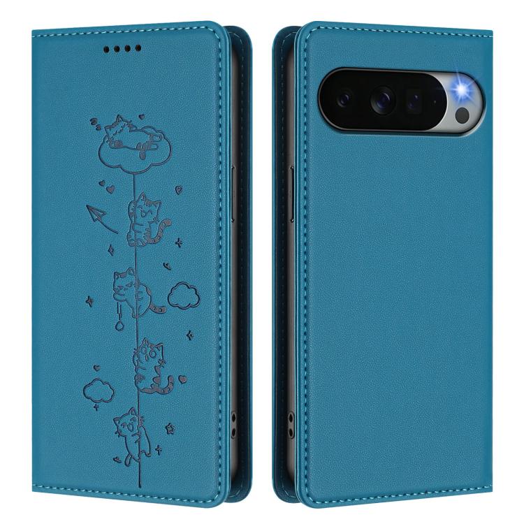 For Google Pixel 11 Pro XL Cute Cats Embossed Magnetic RFID Vegan Leather Phone Case