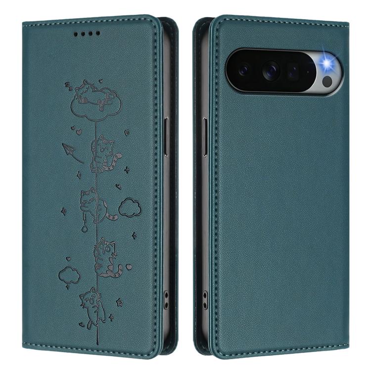 For Google Pixel 11 Pro XL Cute Cats Embossed Magnetic RFID Vegan Leather Phone Case