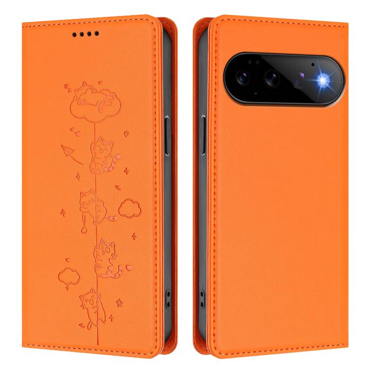 For Google Pixel 11 Pro / Pixel 11 Cute Cats Embossed Magnetic RFID Vegan Leather Phone Case