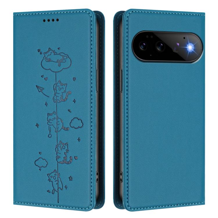 For Google Pixel 11 Pro / Pixel 11 Cute Cats Embossed Magnetic RFID Vegan Leather Phone Case