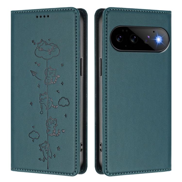 For Google Pixel 11 Pro / Pixel 11 Cute Cats Embossed Magnetic RFID Vegan Leather Phone Case