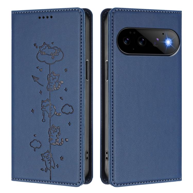 For Google Pixel 11 Pro / Pixel 11 Cute Cats Embossed Magnetic RFID Vegan Leather Phone Case