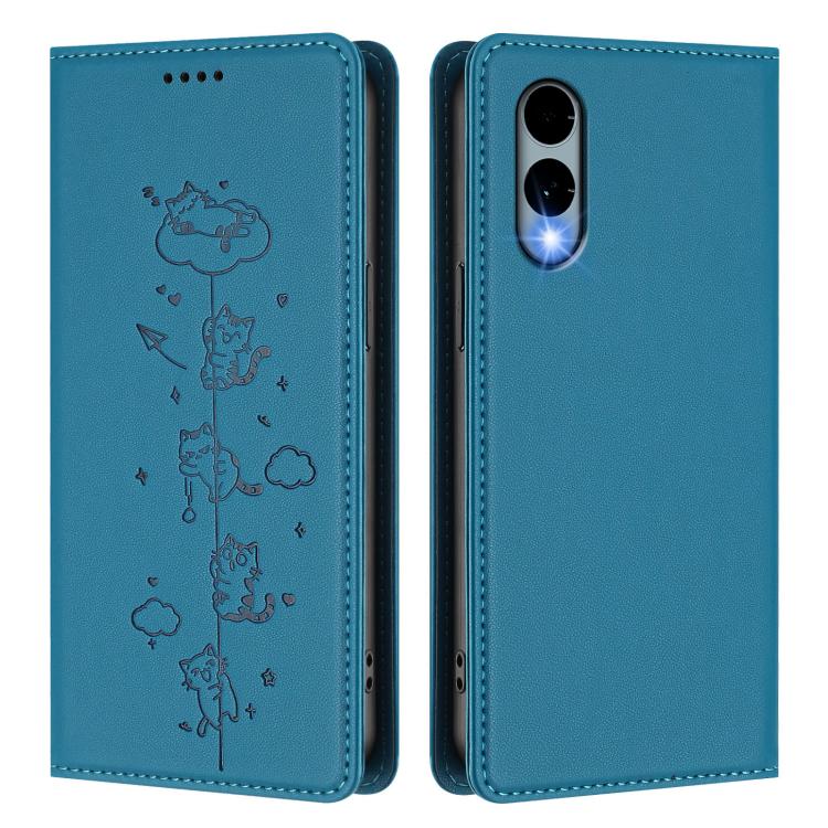 For Fujitsu Arrows We2 Cute Cats Embossed Magnetic RFID Vegan Leather Phone Case