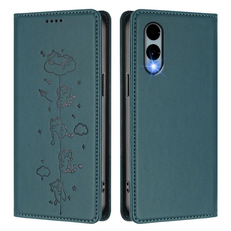 For Fujitsu Arrows We2 Cute Cats Embossed Magnetic RFID Vegan Leather Phone Case