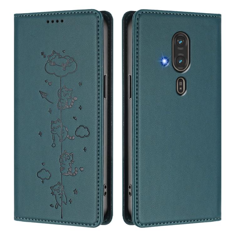 For Fujitsu FCNT RakuRaku F-53E Cute Cats Embossed Magnetic RFID Vegan Leather Phone Case