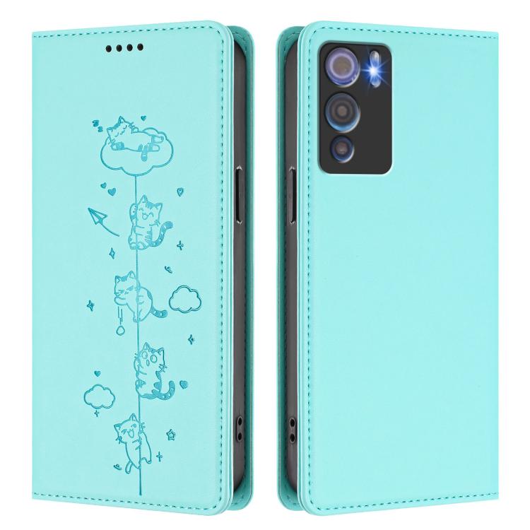 For Doogee N60 Pro Cute Cats Embossed Magnetic RFID Vegan Leather Phone Case